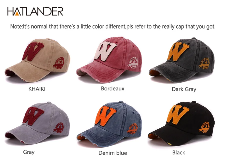 Hatlander, хлопковая бейсболка с буквой W, Ретро стиль, уличные спортивные кепки для женщин, bone gorras, изогнутые, облегающие, вымытые, винтажные, для папы, шапки для мужчин