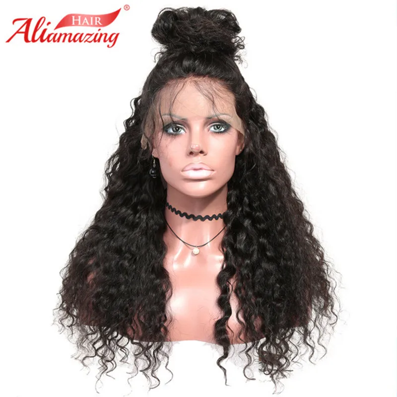 

Ali Amazing Hair 360 Lace Frontal Human Hair Wigs Curly Brazilian Remy Hair Wig 22.5*4*2 Pre Plucked Bleached Knots