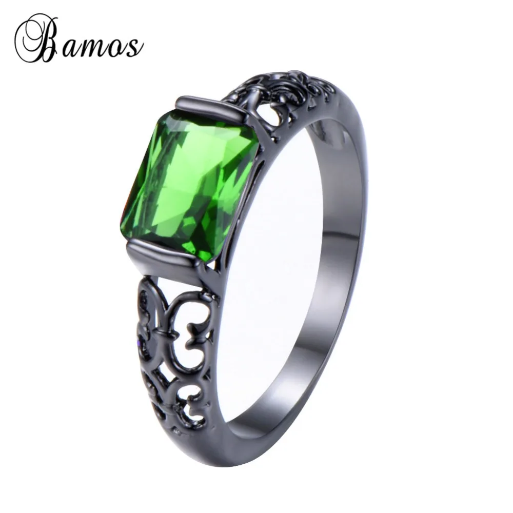 Bamos Purple/Red/Green Square Cubic Zirconia Ring Women Hollow Butterfly Vintage Black Gold Filled Wedding Jewelry | Украшения и