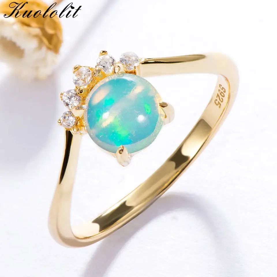 natural opal Kuolit, кольца с натуральным опалом и драгоценным камнем для женщин, 925 пробы, серебряное кольцо с огненным камнем, кольцо для свадьбы, помолвки, хорошее ювелирное изделие - Цвет камня: natural opal