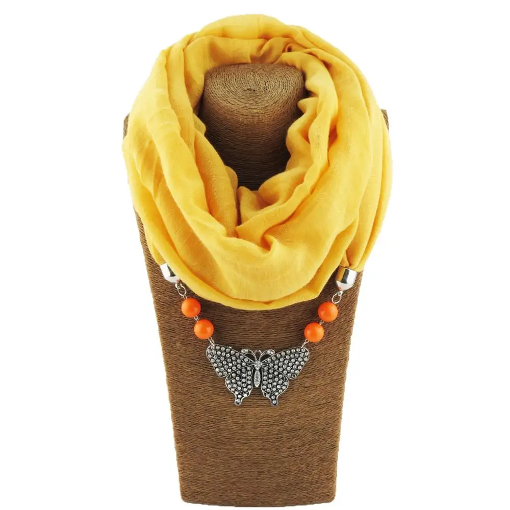 Solid color chiffon hijab handkerchief small fresh butterfly with beads pendant ladies scarf jewelry free shipping |