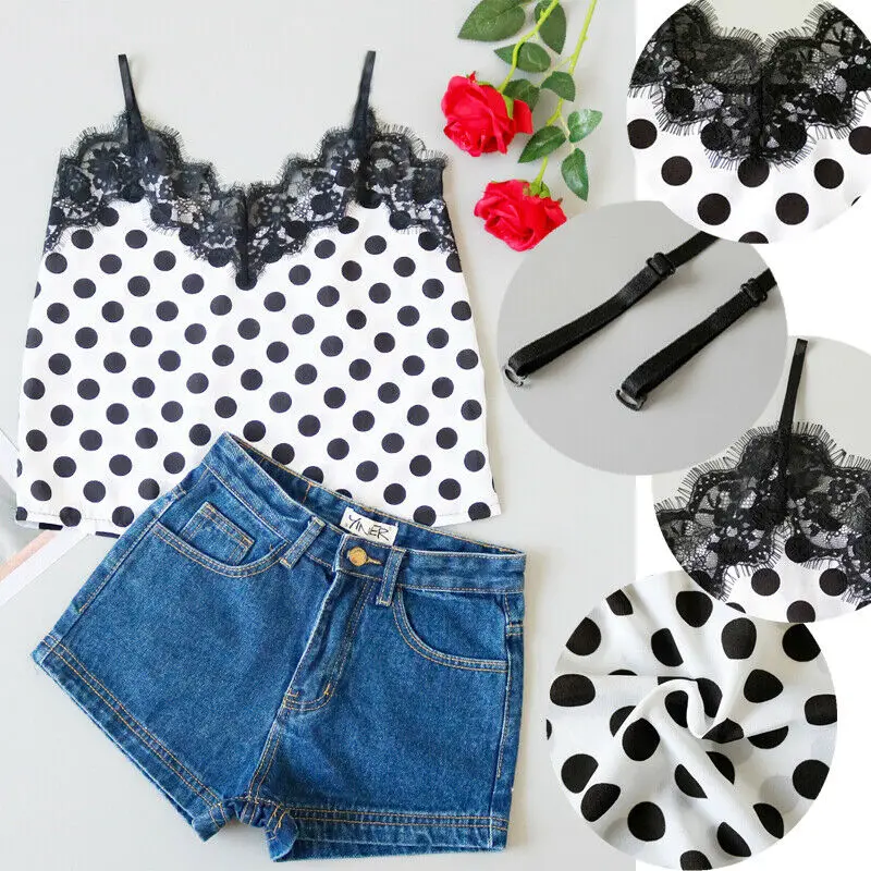 Новинка 2019 женская летняя майка в горошек женский кружевной топ женские шикарные