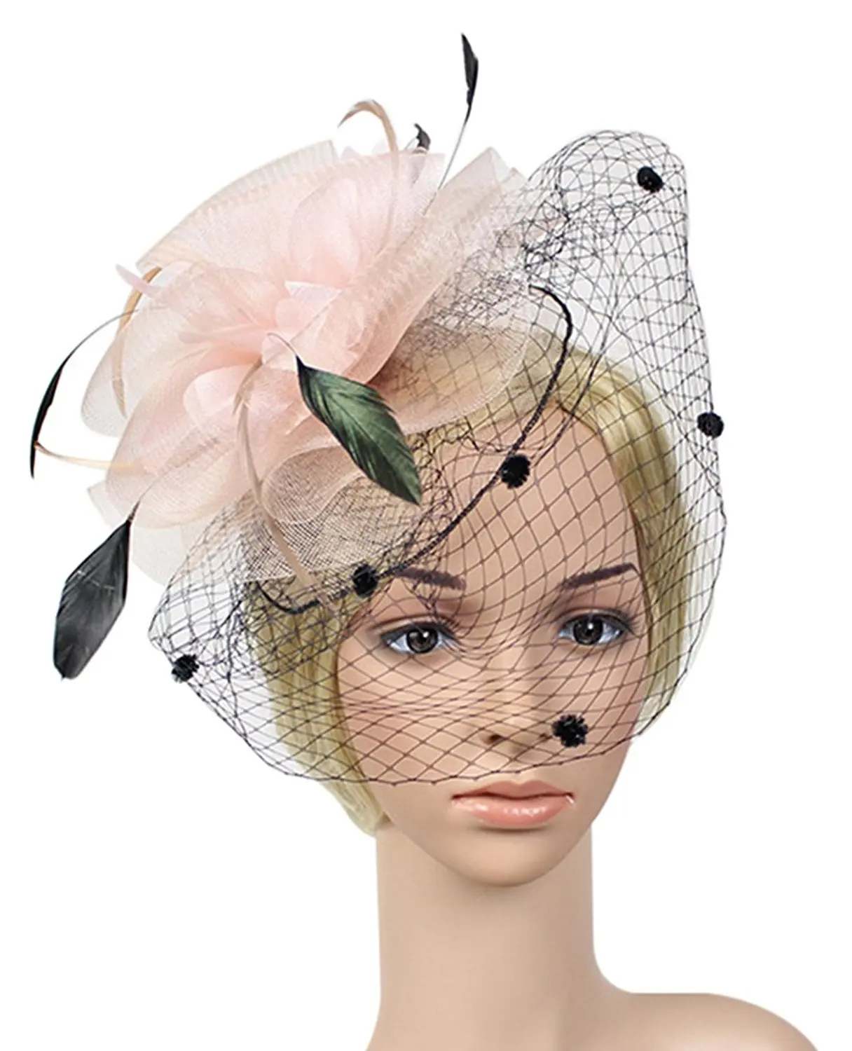 

Cocktail Party Fascinator for Woman Veil Flower Feather Hat for Bridal Hair Clip Hat Tocados Sombreros Bodas