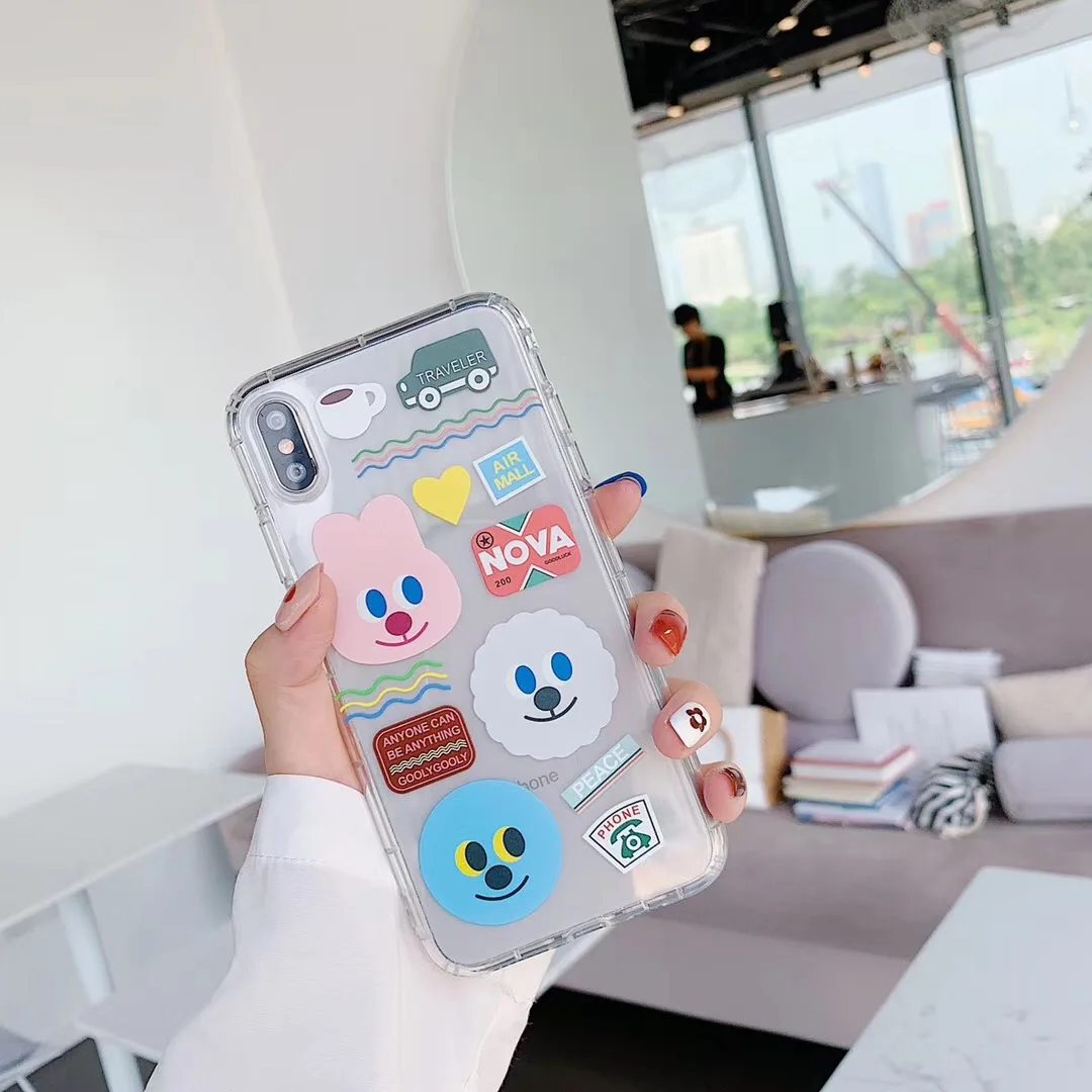INS Korean cute cartoon penguin bear phone case For iphone Xs MAX XR X 6 6s 7 8 plus English dot label clear soft TPU back cover |