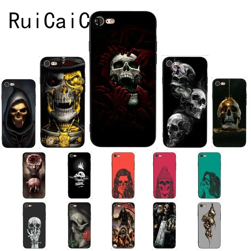 Ruicaica жуткий Череп Модный недавно прибывший черный чехол для телефона iphone 8 7 6 S Plus X