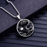auspicious chinese dragon pendant necklace with box chain stainless steel silver color jewelry mascot ornaments lucky gifts