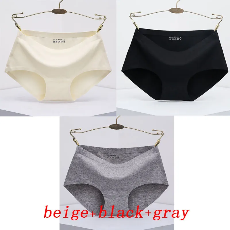 beige black gray 3 шт./лот, женские трусики, цельное бесшовное женское нижнее белье, трусы со средней талией, сексуальное хлопковое женское нижнее белье, трусы - Цвет: beige black gray