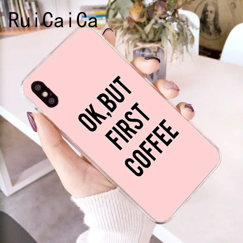 RuiCaiCa Забавный ОК но сначала кофе книга на заказ фото мягкий чехол для телефона