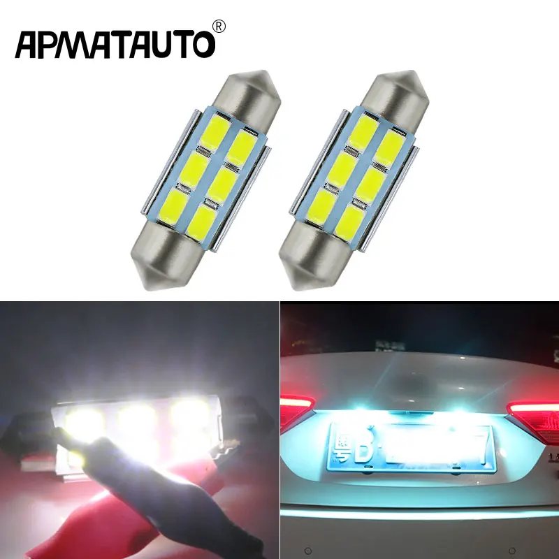 Apmatauto 2x светодиодный 36 мм Canbus C5W лампы 6 SMD с чипами Sumsung интерьерные огни номерного