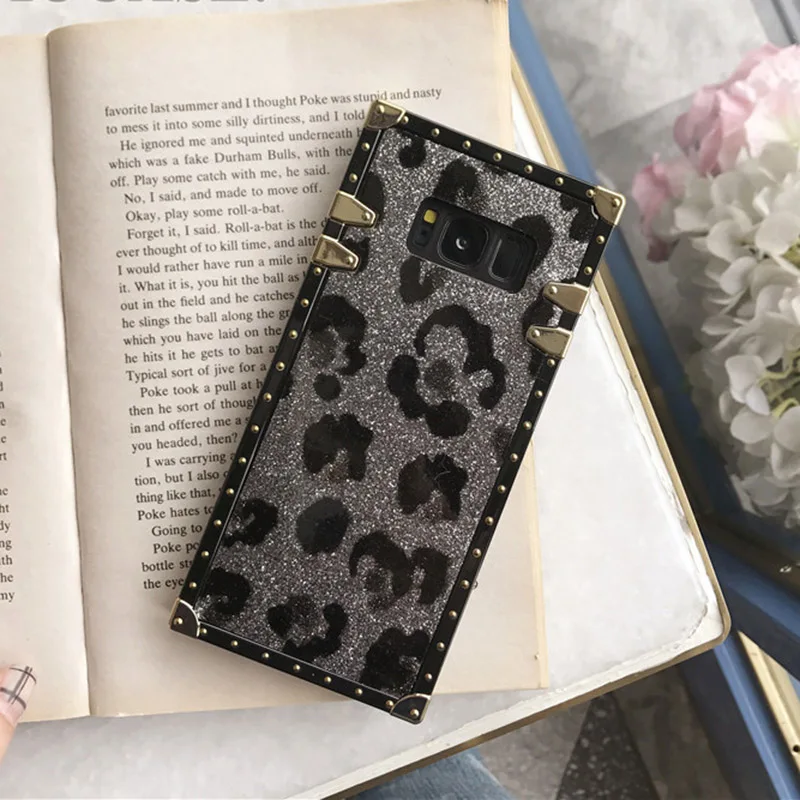 Gray YHBBCASES Золотое квадратное покрывало с заклепками для samsung Galaxy S10 Plus S8 S9 модные сухие блестки тушь для ресниц в леопардовой упаковке для samsung Note 10 8 9 - Цвет: Gray