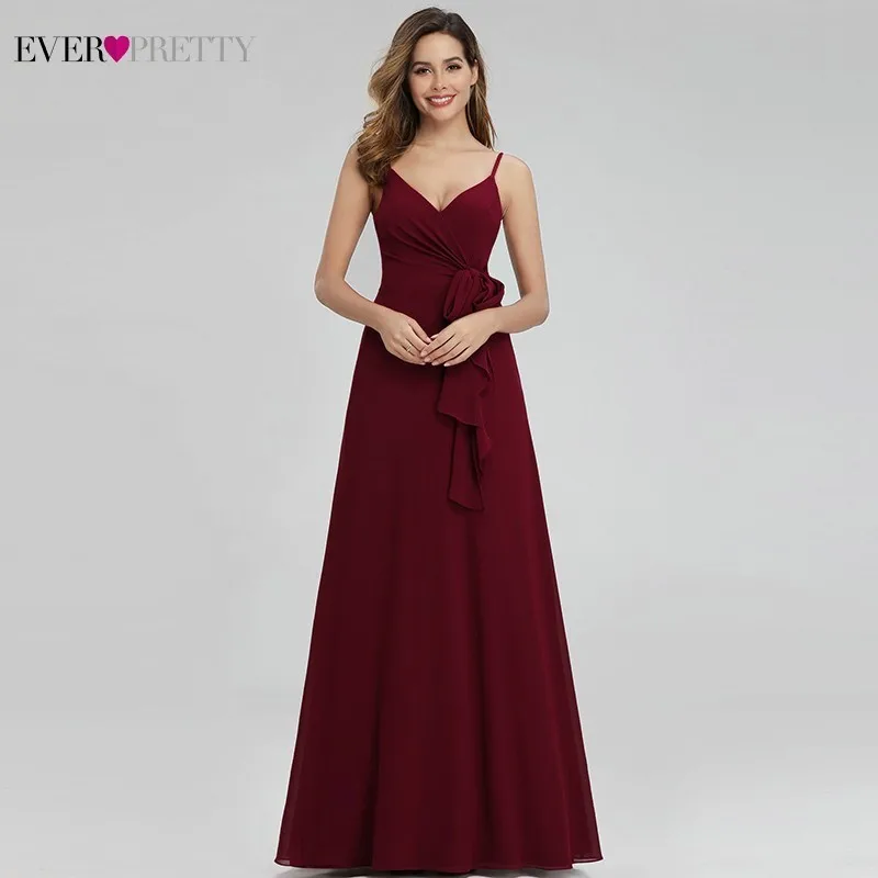 Vestido de festa Longo Ever Pretty Бордовые Платья для подружки невесты А-силуэта с v-образным
