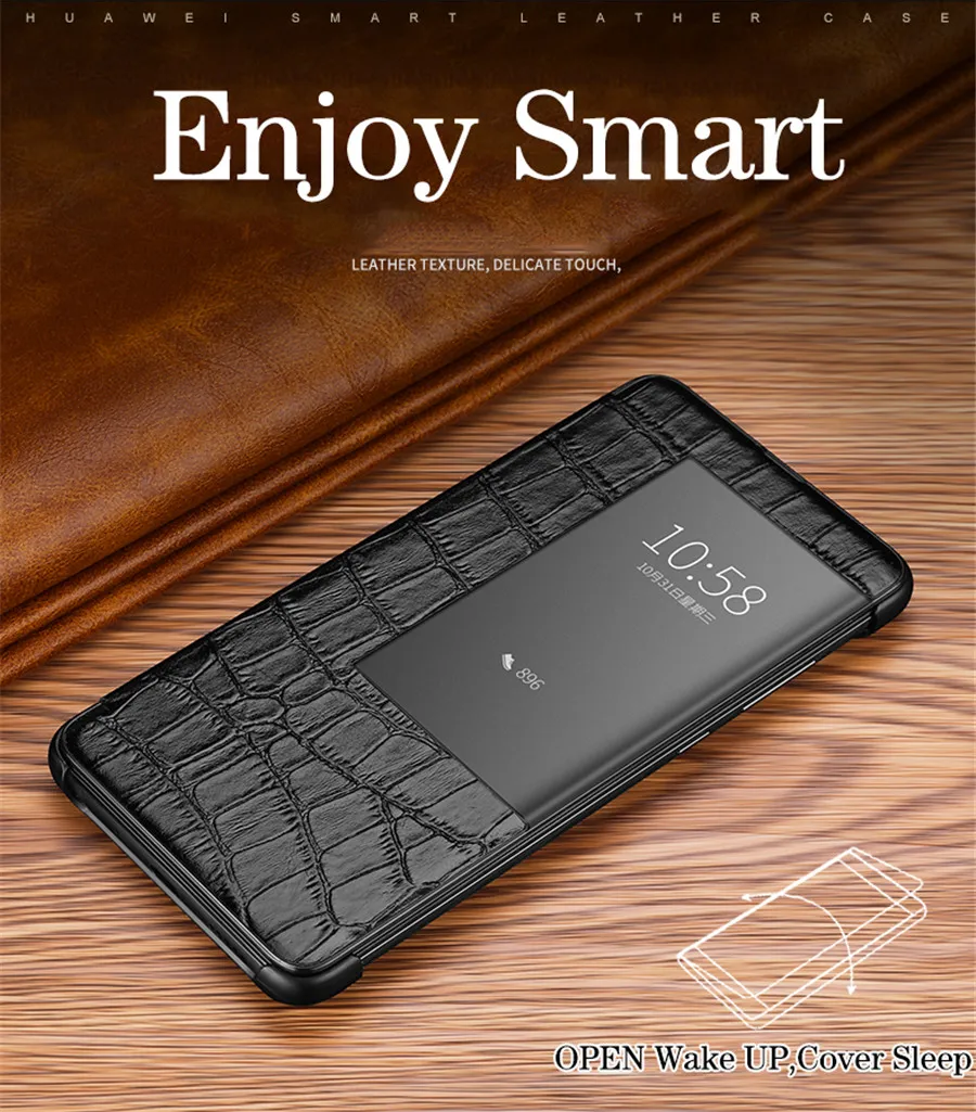 Умный флип-чехол из натуральной кожи P30pro для huawei mate 20 10 P20 Pro P30 Etui с окном для сенсорного экрана роскошный чехол с крокодиловым узором