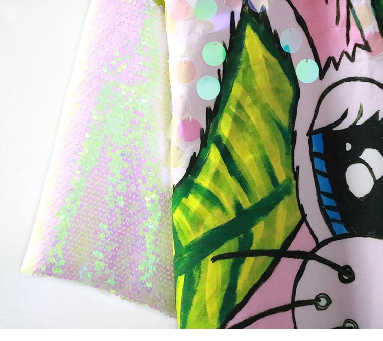 Oversize платья летние женские рисунком кролика Луки блестки с длинным рукавом