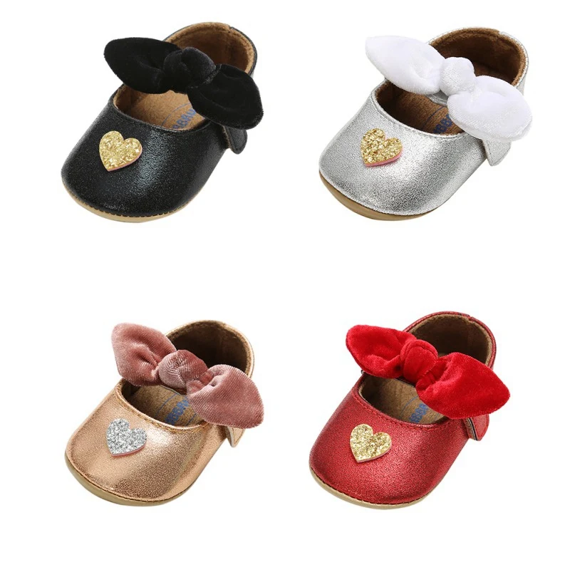 

Toddler Newborn First Walkers Baby Shoes For Girl Kids Heart-shaped Pattern Anti-Slip Shoes With Bowknot Casual Sneakers
