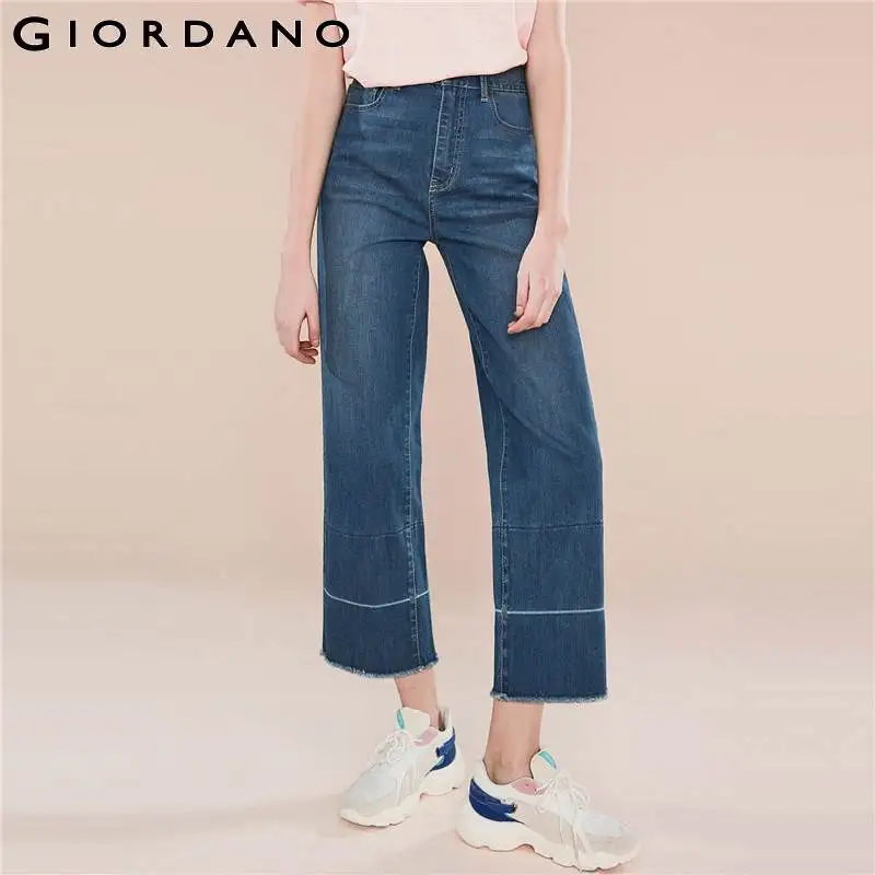 Giordano женские джинсовые брюки необработанный край Длина по щиколотку Широкие