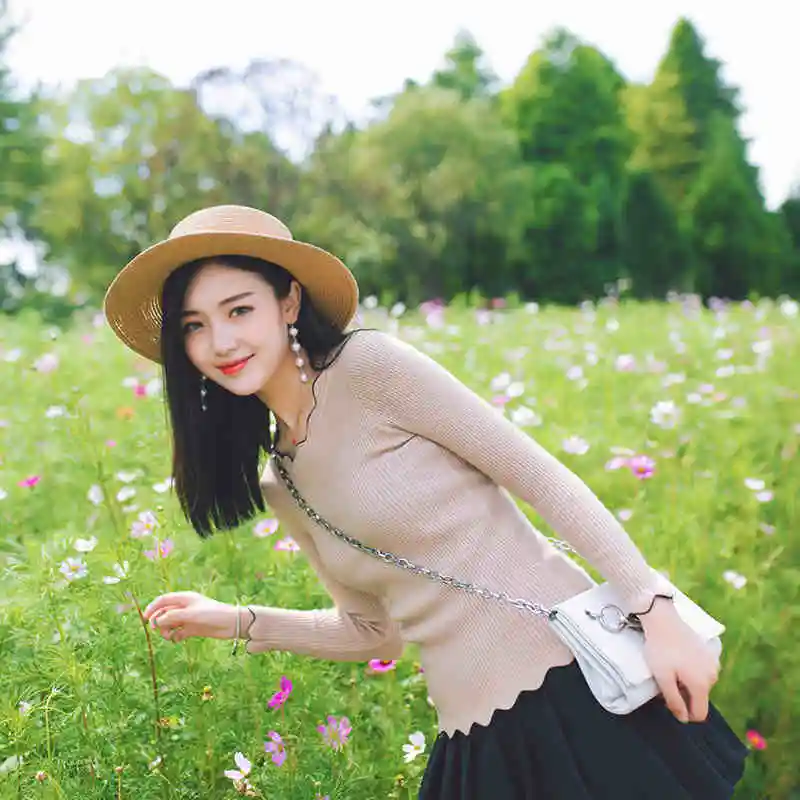 2017 осенние и зимние женские новый корейский низкий воротник эластичный тонкий