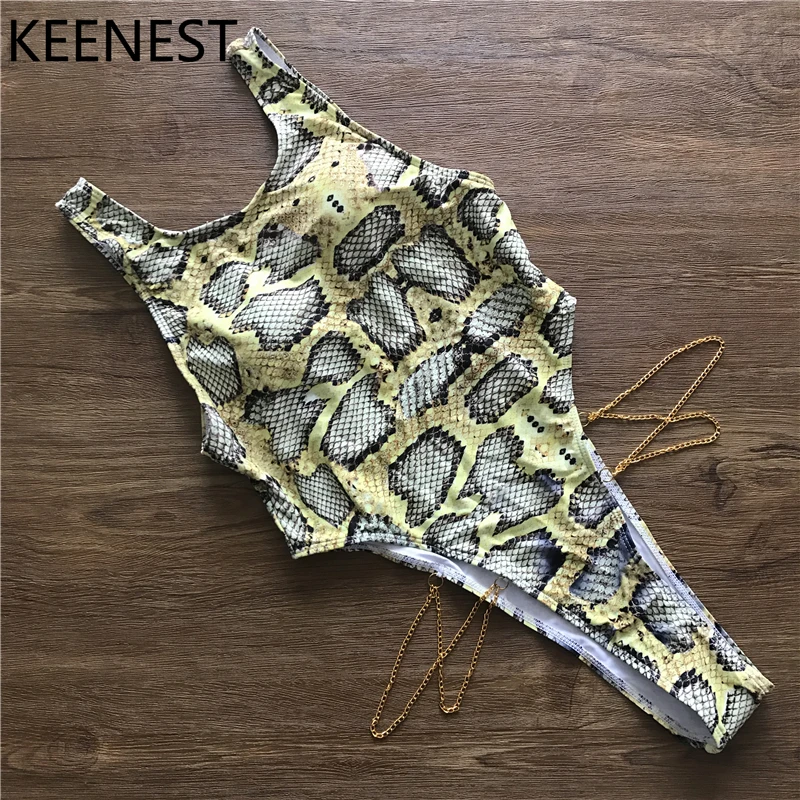 Цельный купальник KEENEST 2018 со змеиным принтом стринги купальники монокини