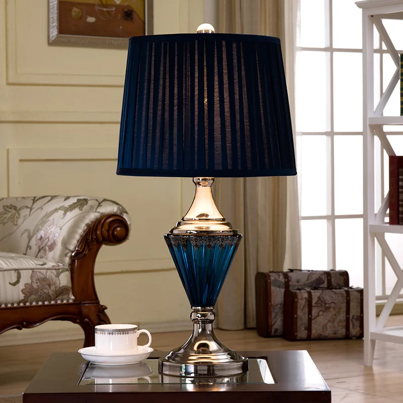 Роскошная синяя настольная ретро-лампа в средиземноморском стиле для спальни