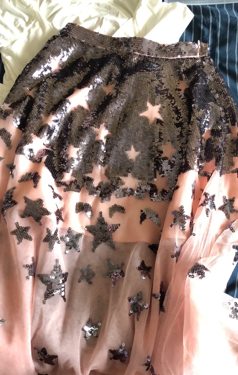 Новая высококачественная газовая юбка с вышивкой звезды блестками высокой