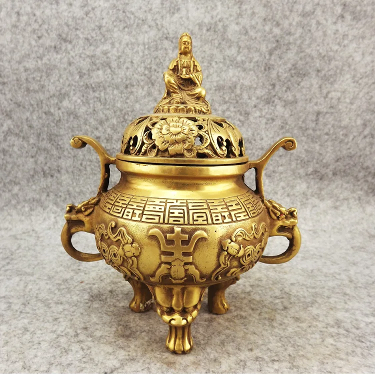 

Incense burner copper incense burner buddha with three-legged antique incense burner daming xuande crafts copper Bronze art
