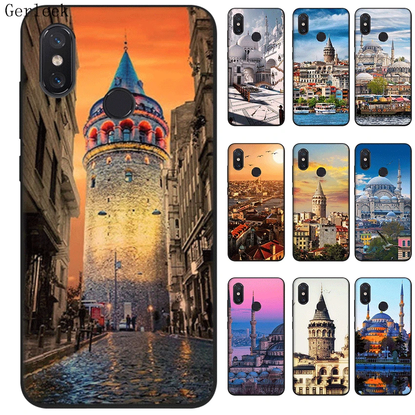 Силиконовые черные ТПУ чехлы для Xiaomi Mi 6 8 A1 A2 F1 Турция Стамбул Sceneary Building Cover