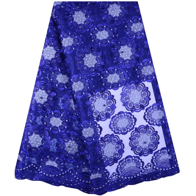 Blue Color New Design African Lace Fabrics High Quality French Lace Fabric With Beads Tulle Lace Fabric In Switzerland F1406