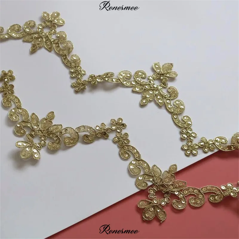 2 ярда золотые блестки кружева цветок аппликация края ручной работы diy Материал