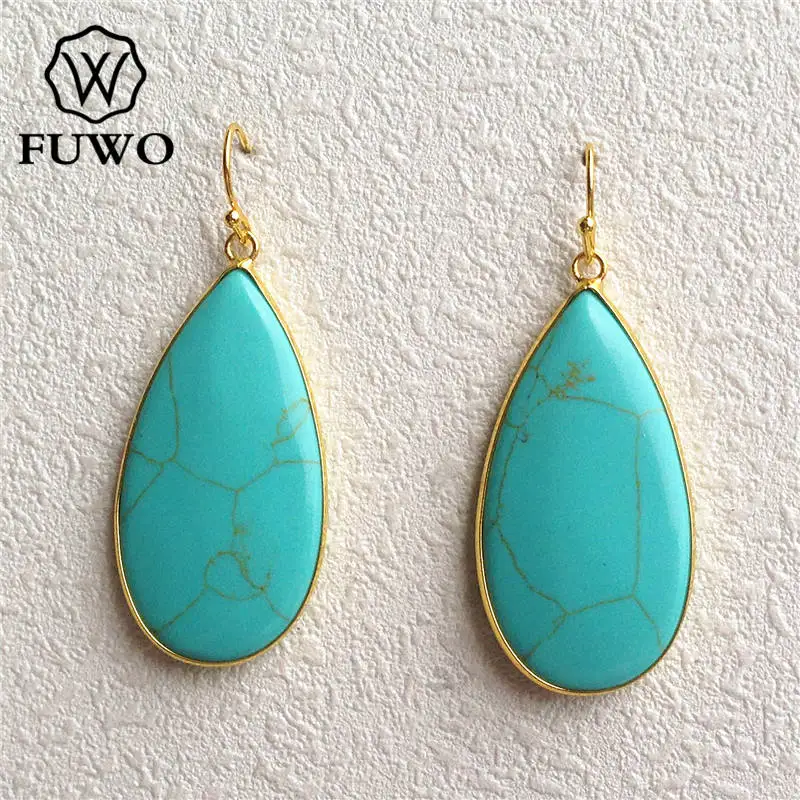 Серьги-подвески FUWO ER009 из бирюзового Лабрадорита в форме слезы натурального