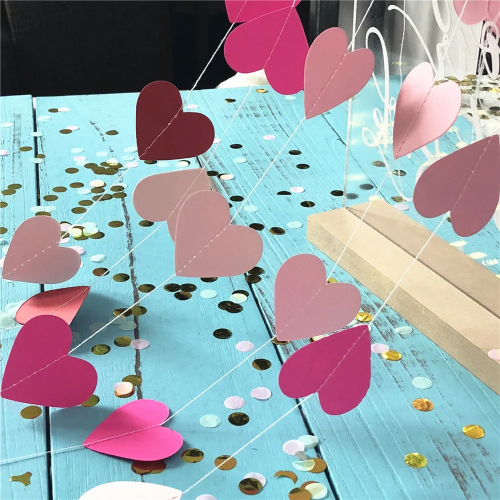 1 м розового цвета в форме сердца веревка флаг настенный баннер бумага Гирлянда