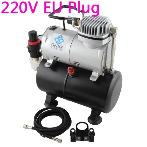 220V Eu Plug OPHIR украшение торта Аэрограф Комплект аэрографа двойного действия и 110 В, 220 В Воздушный бак компрессор для хобби краски загара_ AC090+ 004 - Цвет: 220V Eu Plug
