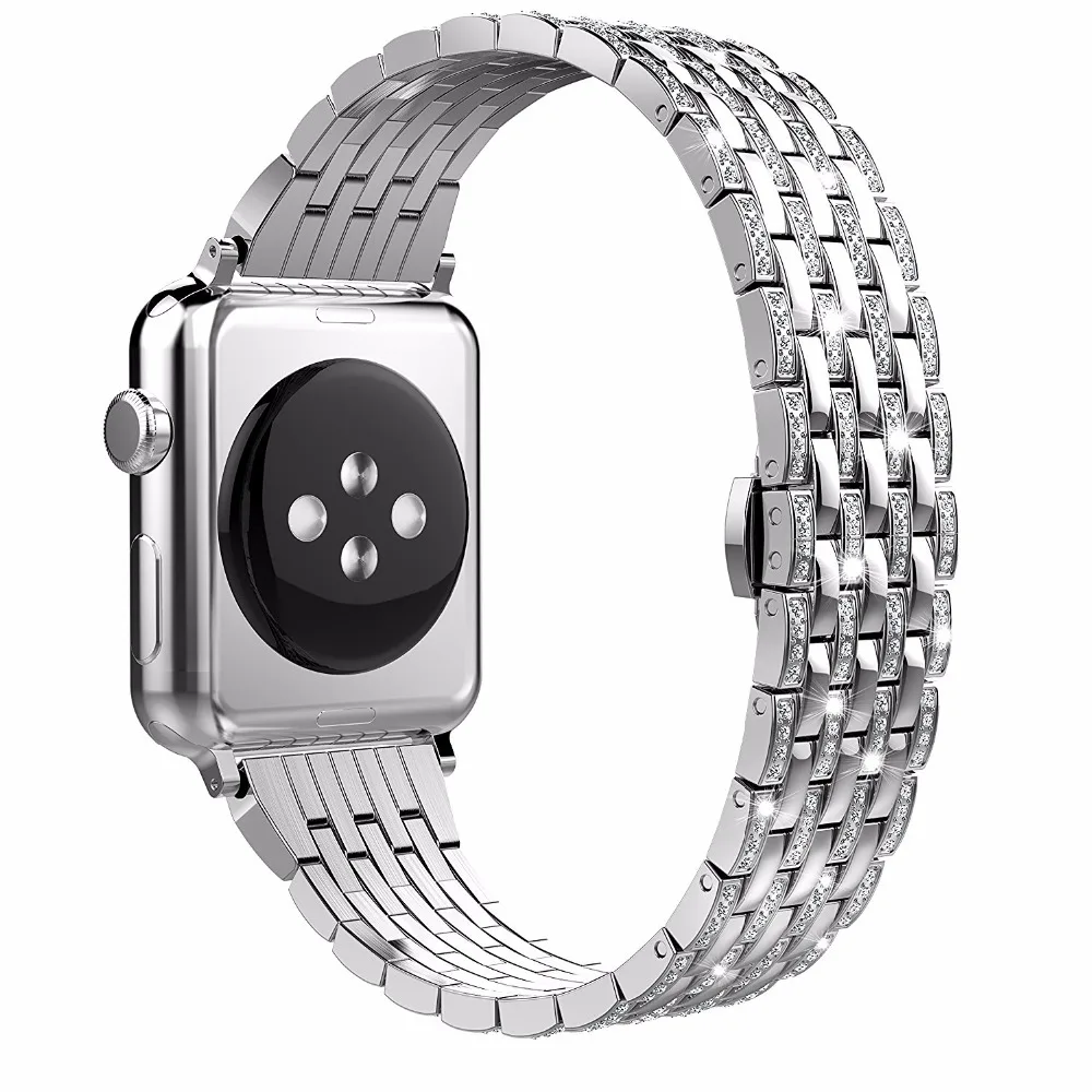 Роскошный браслет из нержавеющей стали с бриллиантами для Apple Watch SE Band Series 6 5 4 3