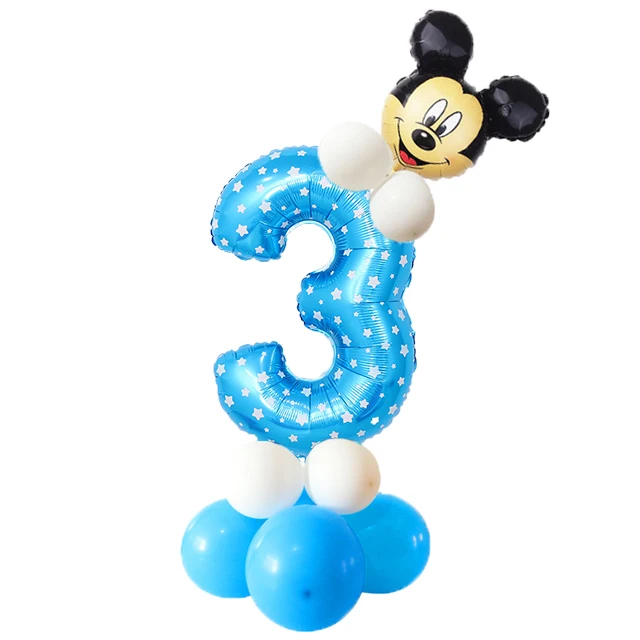 Blue Number 3 18 шт./лот, розовый, синий, 32 дюйма, номер 1, 2, 3, 4, воздушный шар из фольги, детский душ, день рождения, вечеринка, мини, Микки, Минни, голова, украшение, Balaos - Цвет: Blue Number 3