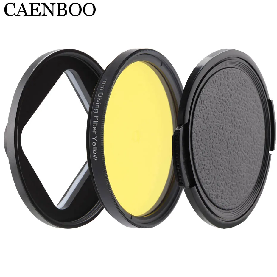 CAENBOO Yi 4K+ фильтры для XiaoMi Yi 4 K/II/Lite/+ Plus красный+ кольцо+ крышка фильтр Дайвинг водонепроницаемый чехол 52 мм Цветной корпус аксессуары - Цвет: Yellow Cap With Ring