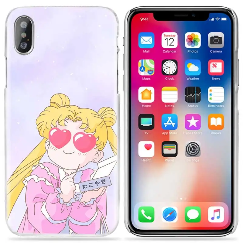 Чехол Sailor Moon Kawai для iPhone XS Max XR X 10 7 7 S 8 6 6 S Plus 5s SE 5 4s 4 5C Прозрачный жесткий пластиковый чехол для телефона аниме Coque
