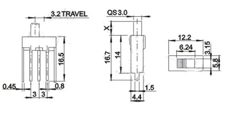 

10pcs 4mm or 10mm Height Knob 3 Pin 2 Position 1P2T SPDT Vertical Slide Switch 0.5A 50V DC SS-12F24