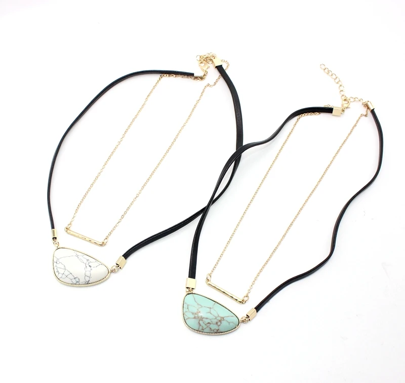 Бирюзовый мозаика Геометрические формы Кожаный канат Двойной слой Короткое