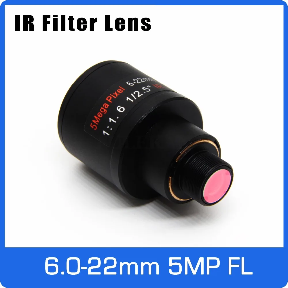 Lente Varifocal de 5 megapíxeles con filtro IR, 6-22mm, montaje M12, enfoque Manual y Zoom de 1/2 pulgadas para cámara de acción, vista de larga distancia