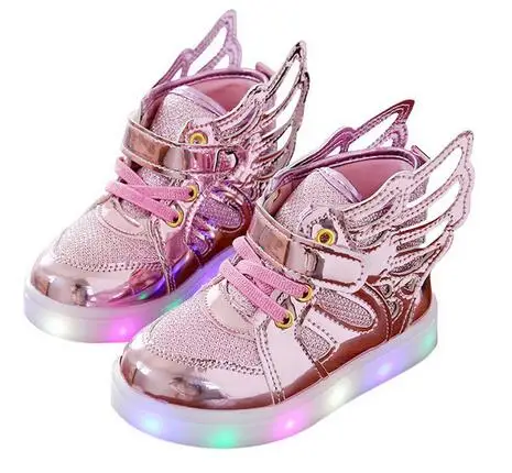 New Children Baby Luminous Shoes Boys Girls Flying Wing Light Up Colorful Glowing Sneakers Kids Leisure Sports Christmas size 21 | Детская