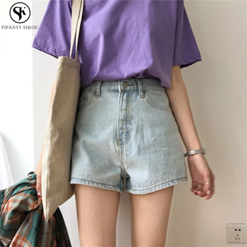 Женские джинсовые шорты с высокой талией в Корейском стиле Харадзюку