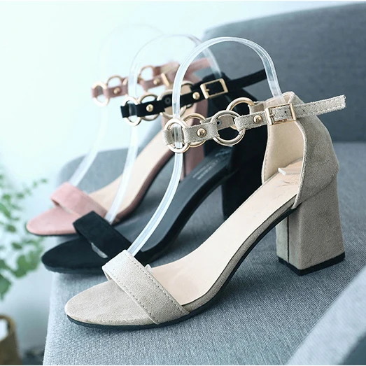 Босоножки женские замшевые удобные сандалии на высоком массивном каблуке