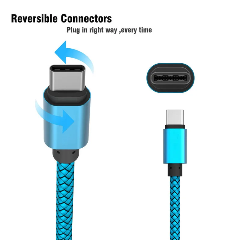 1 м/2 м/3 м многоцветный Новый Плетеный Quick Charge Тип USB C кабель Мобильный телефон