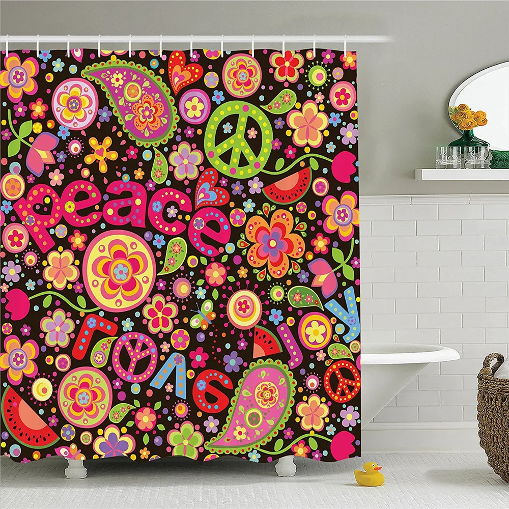 Groovy украшения Душ занавес набор на хиппи красочный Пейсли листья Музыкальные