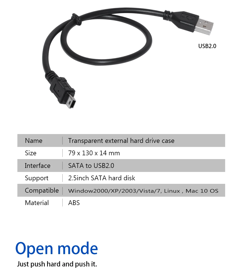 DeepFox универсальный пластиковый 2nd HDD SSD caddy 9,5 мм SATA 3,0-USB 2,0 HDD чехол для 2," жесткого диска корпус