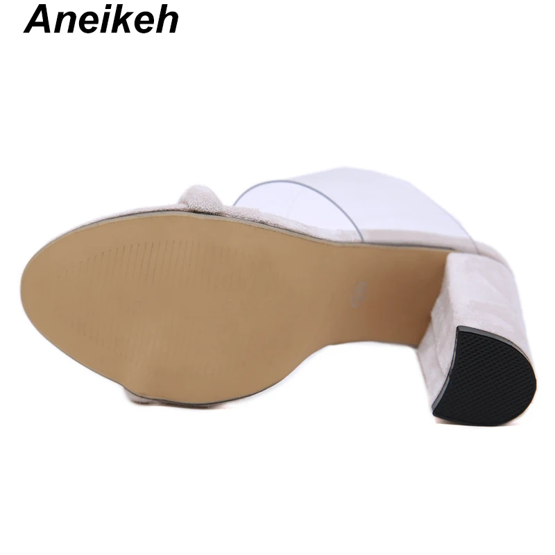 Aneikeh/ г. Новые классические туфли из ПВХ туфли женские шлепанцы открытые прозрачные туфли-лодочки на высоком квадратном каблуке Размеры 35-40, зеленый, абрикосовый, черный