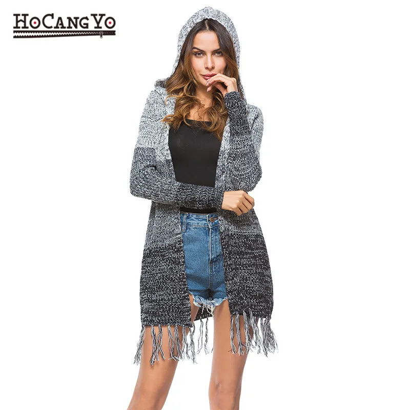 HCYO Spring Women's Clothing Long Cardigan Sweaters Large Size Hooded Knitted Cardigans Ladies Loose Casual Tassel Sweater Coat |