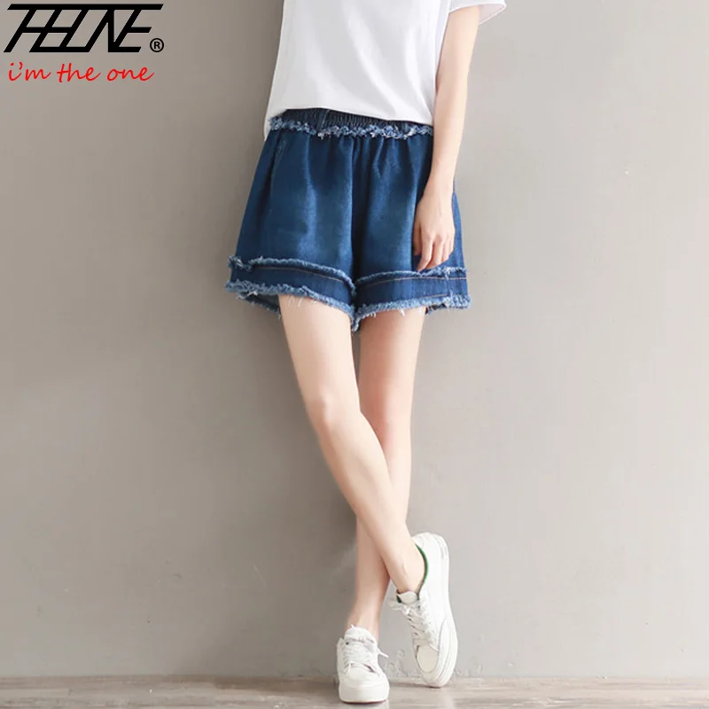 

THHONE Denim Shorts Women High Waist Jeans Shorts Wide Leg Casual Loose Fashion Slim Summer Tassels Ripped Jeans Short Feminino