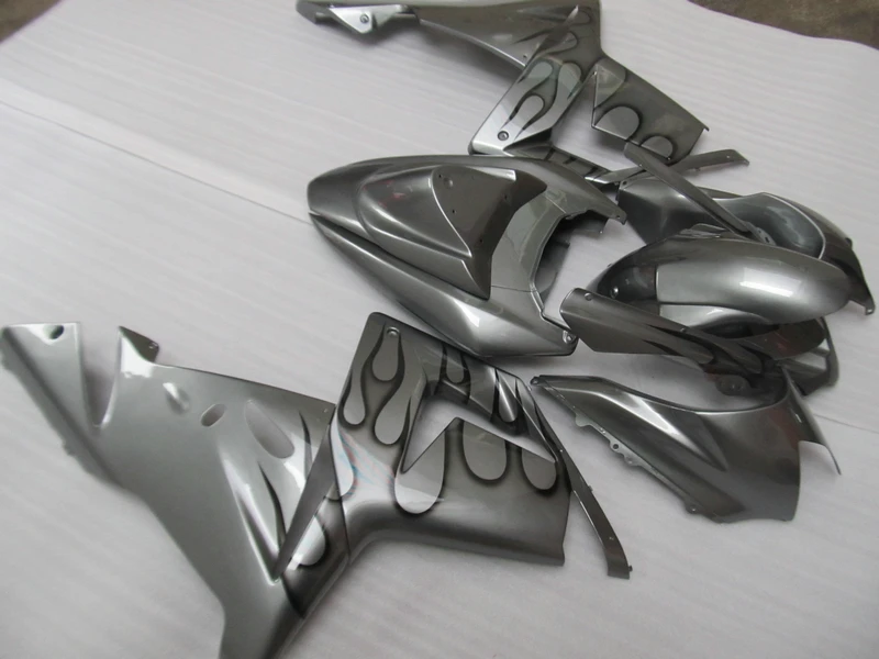 ABS motorcycle parts for Kawasaki ZX10R 2004 2005 NINJA fairing kit ZX-10R 04 05 black flames in silver fairings set YV33 | Автомобили и