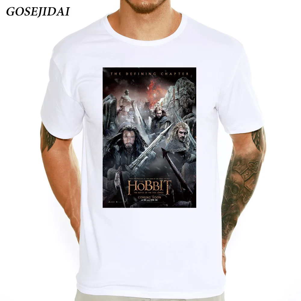 Модель 2017 года эластичная Мужская футболка с принтом фильм Хоббит Летняя