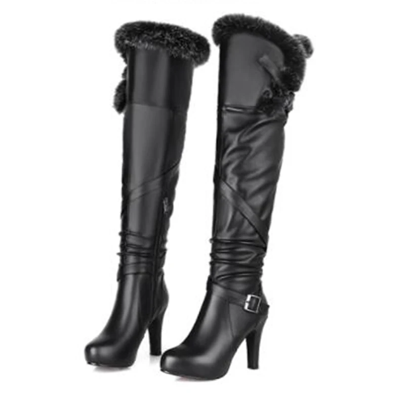 Женские зимние модные сапоги ботфорты выше колена из натуральной кожи с тонким