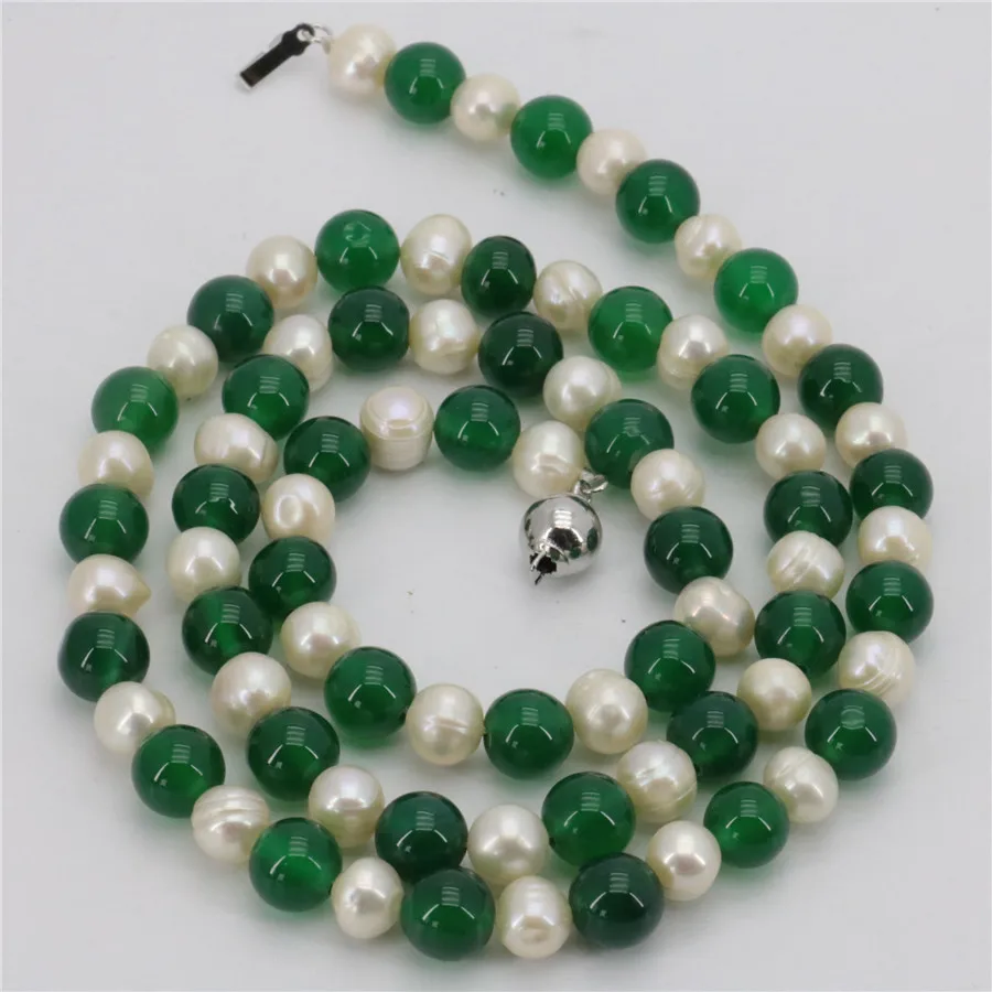 Green Chalcedony White Near Round Fresh Water Shell Pearl Necklace Long Sweater Chain Bead Jewelry Natural Stone Wholesale Price | Украшения